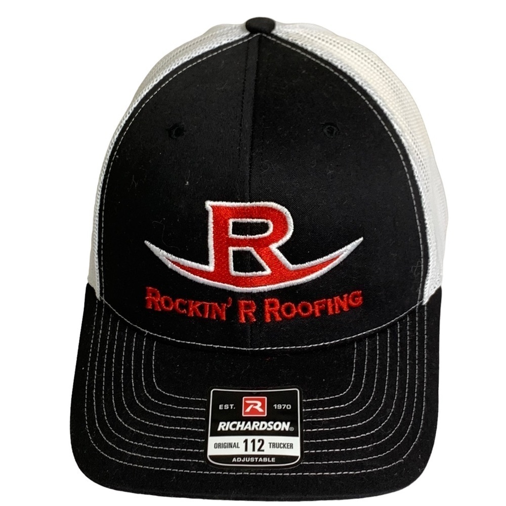 Rock’in R Roofing Black Cotton White Mesh Snap Back Cap New with Tags
